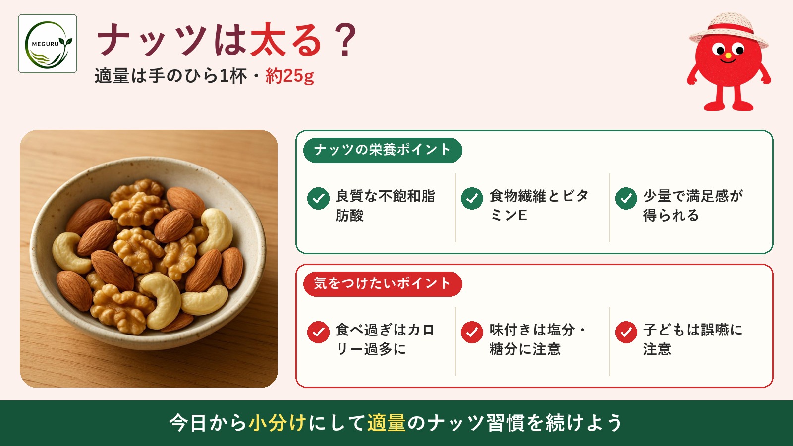 ナッツは太る?1日の適量「手のひら1杯・約25g」と選び方を管理栄養士が解説