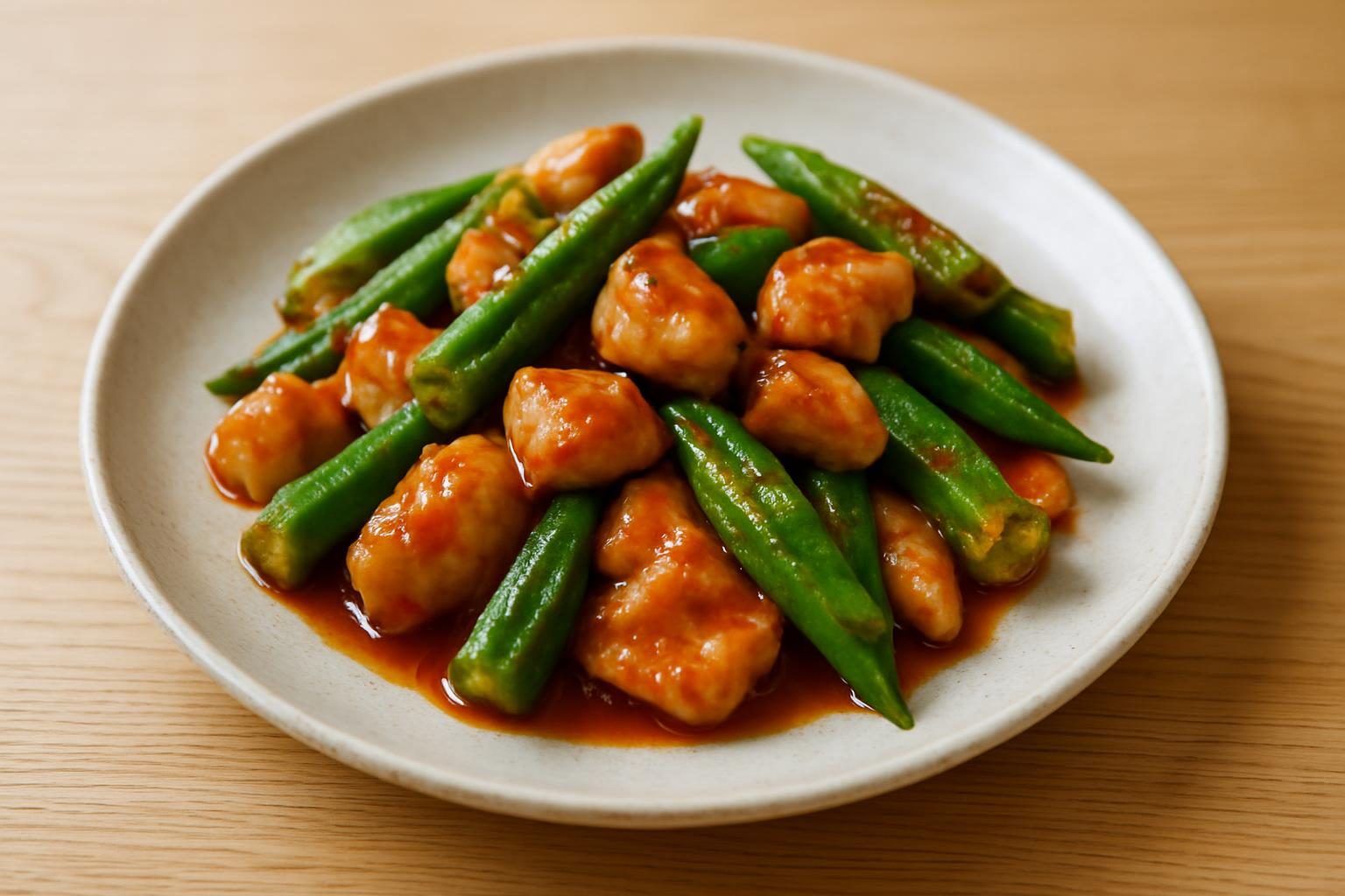 オクラと鶏むね肉の甘酢炒め