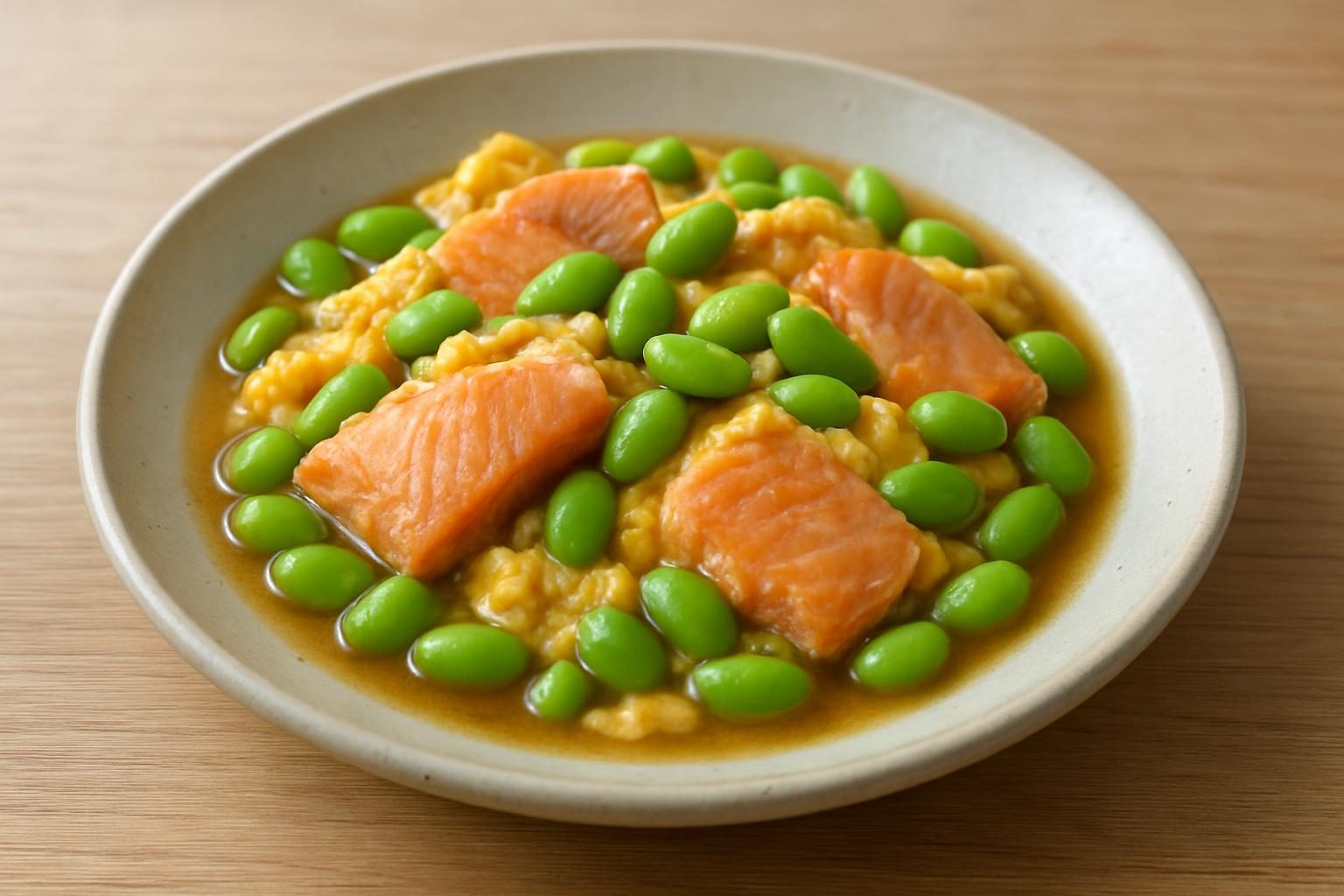 枝豆と鮭の卵とじ