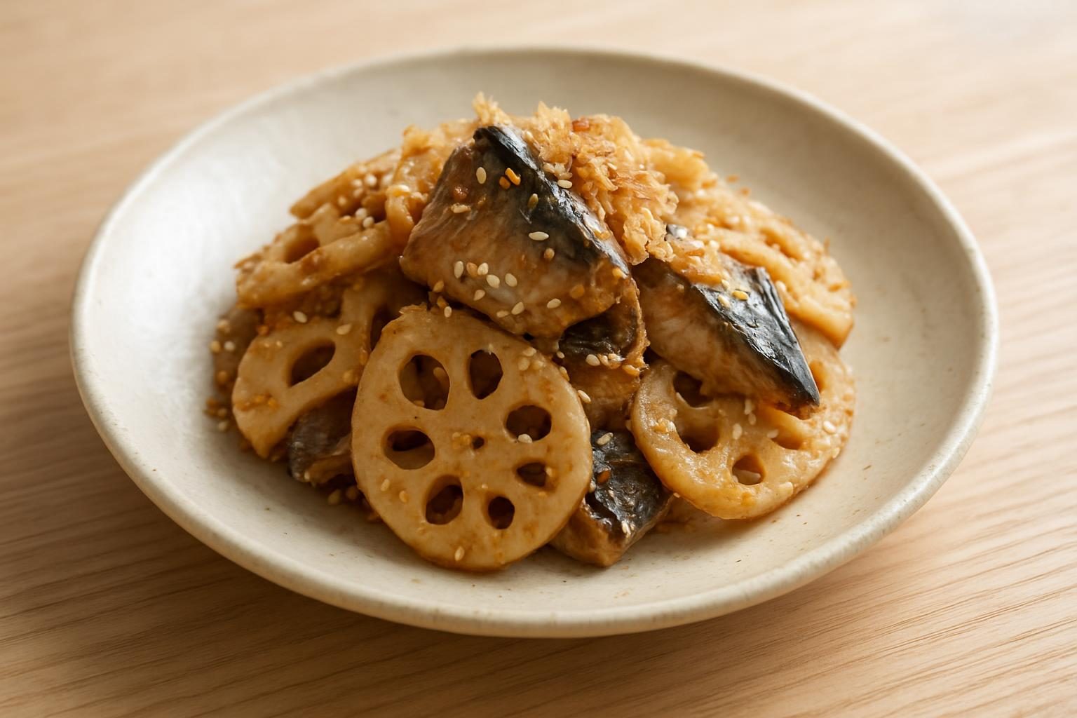 れんこんとあじの和え物