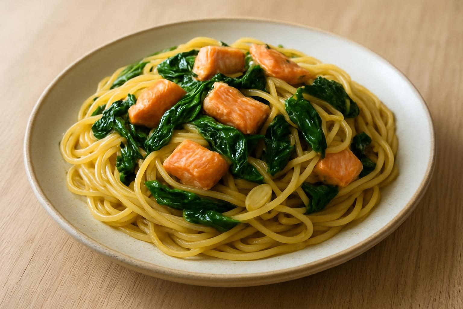 ほうれん草と鮭のパスタ