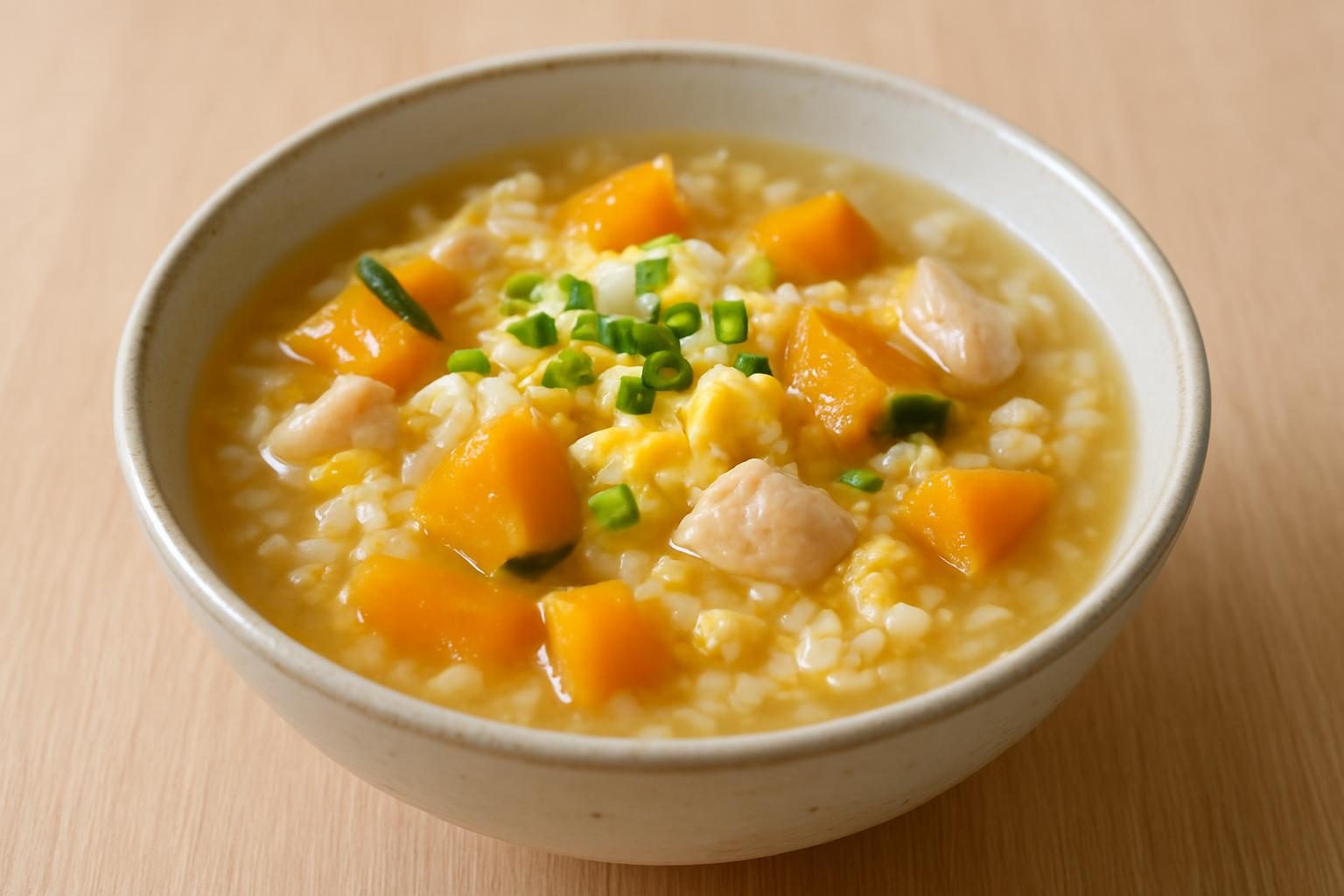 かぼちゃと鶏むね肉の雑炊