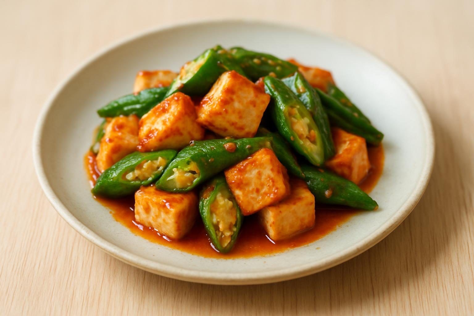 オクラと豆腐の甘酢炒め