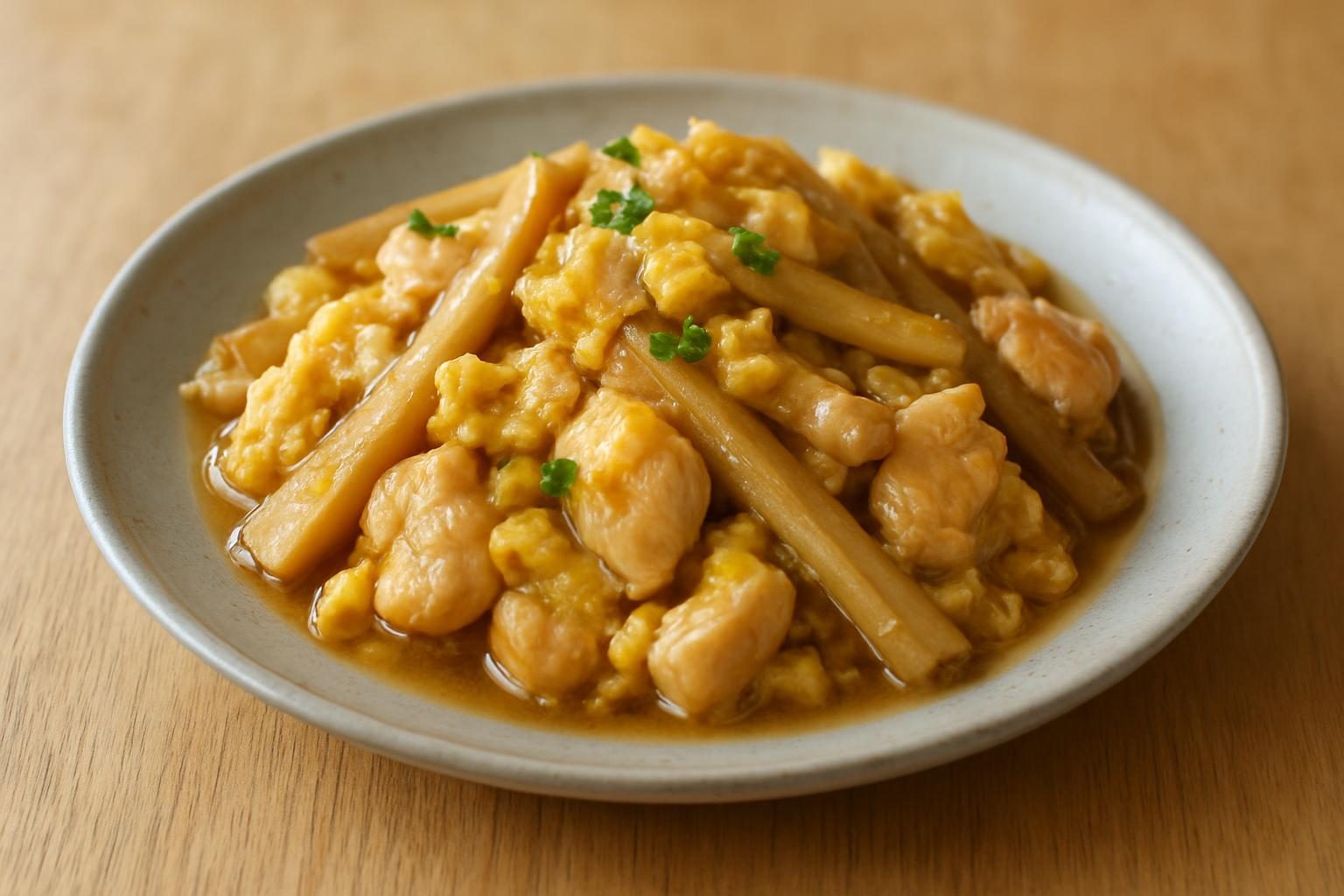 ごぼうと鶏むね肉の卵とじ
