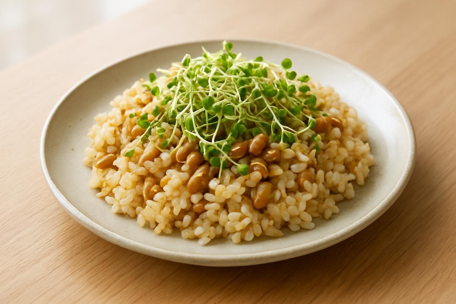 ブロッコリースプラウトと納豆の炊き込みご飯