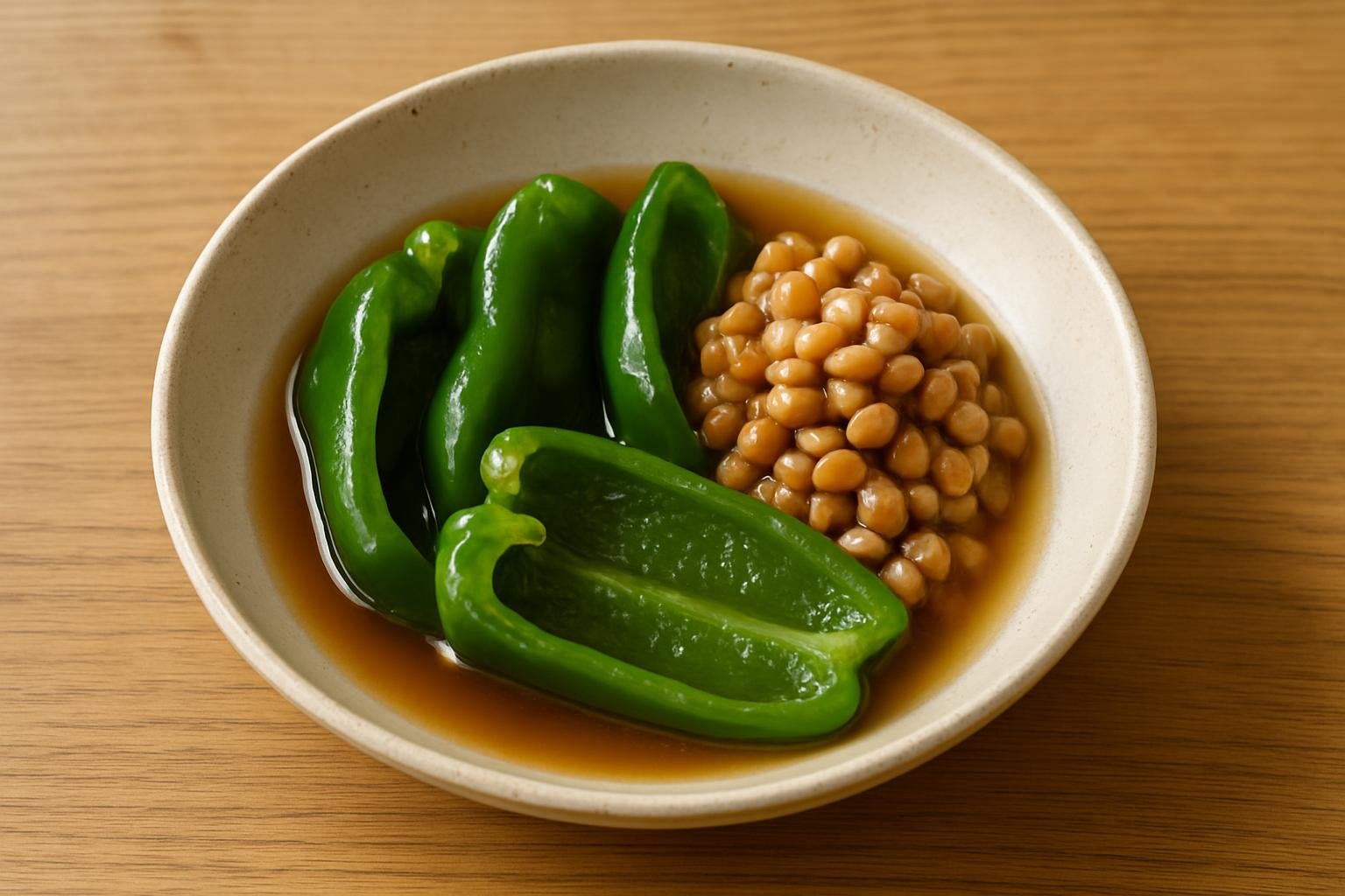 ピーマンと納豆の煮浸し