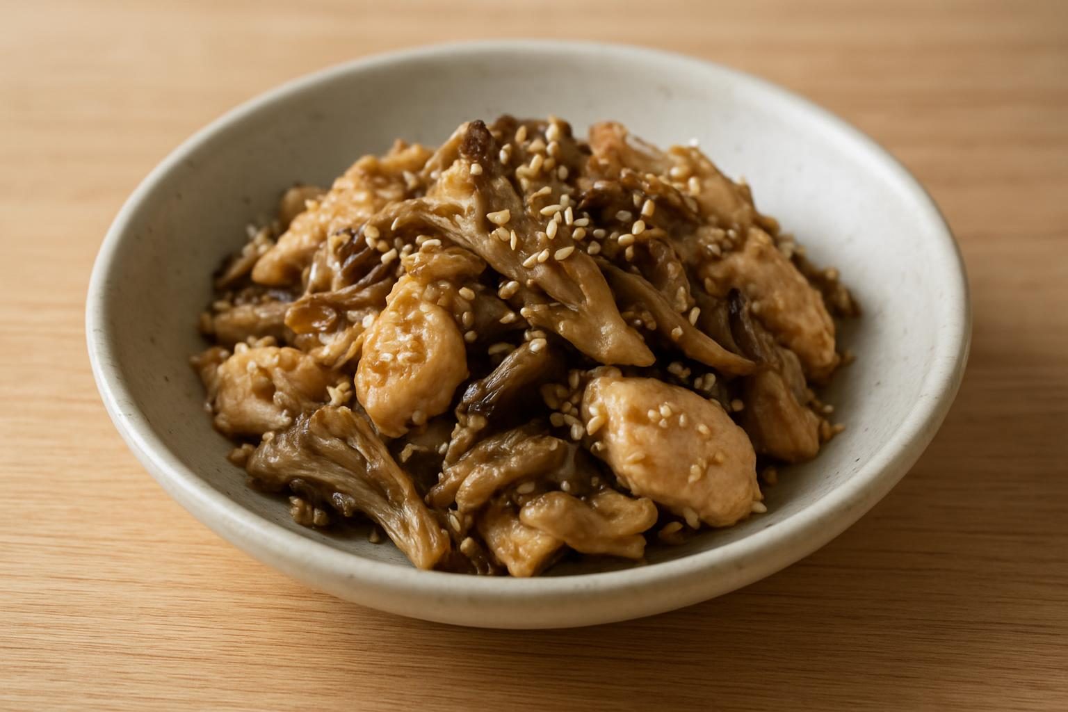 まいたけと鶏むね肉のごま和え