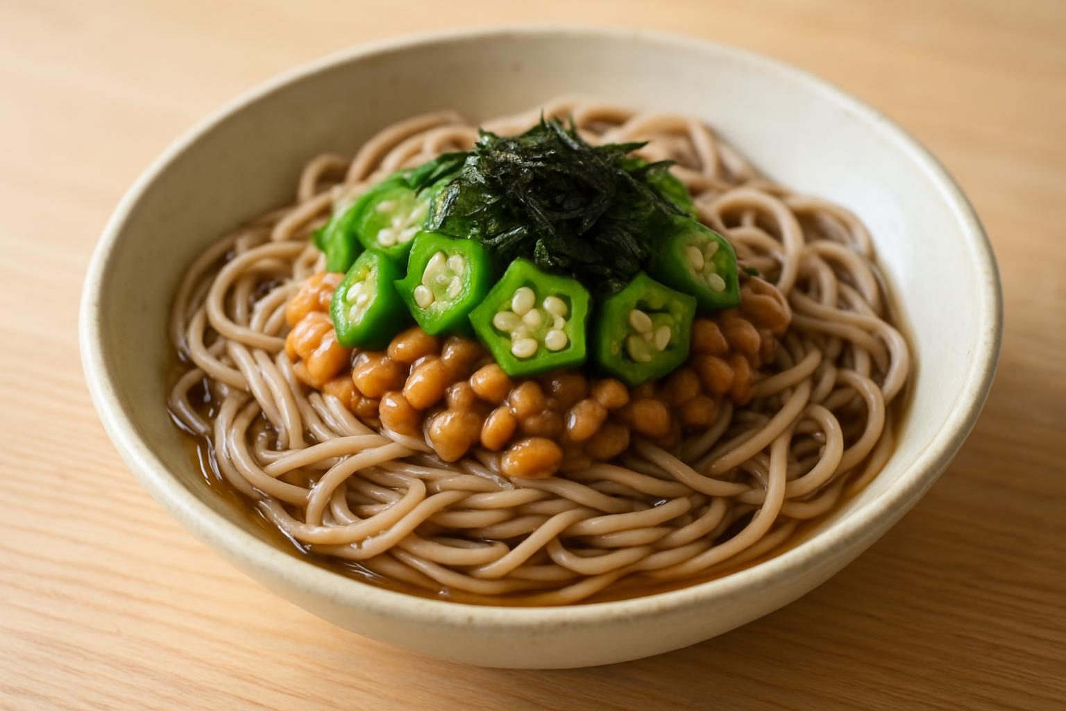 納豆とオクラの蕎麦