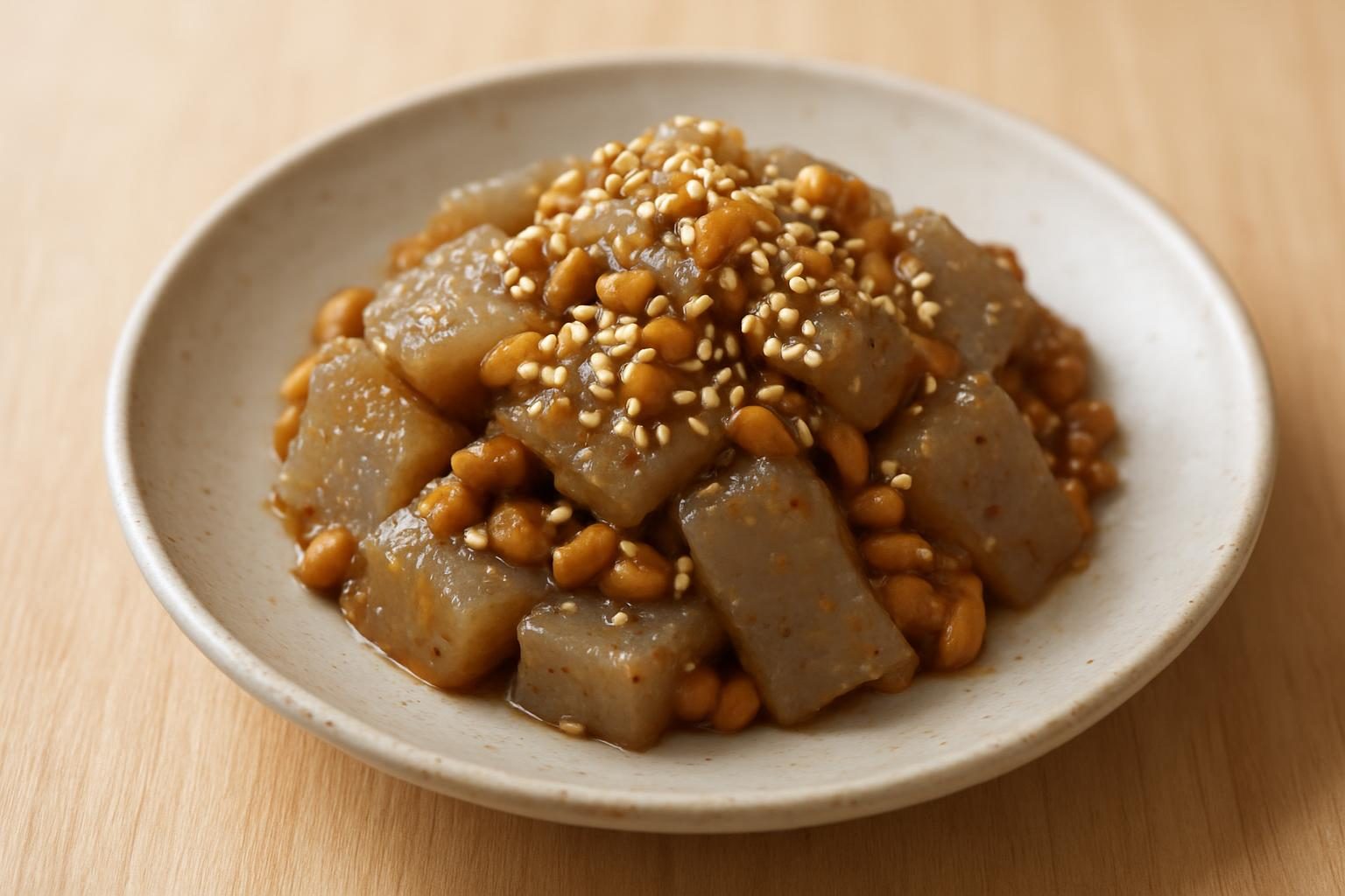 こんにゃくと納豆のごま和え