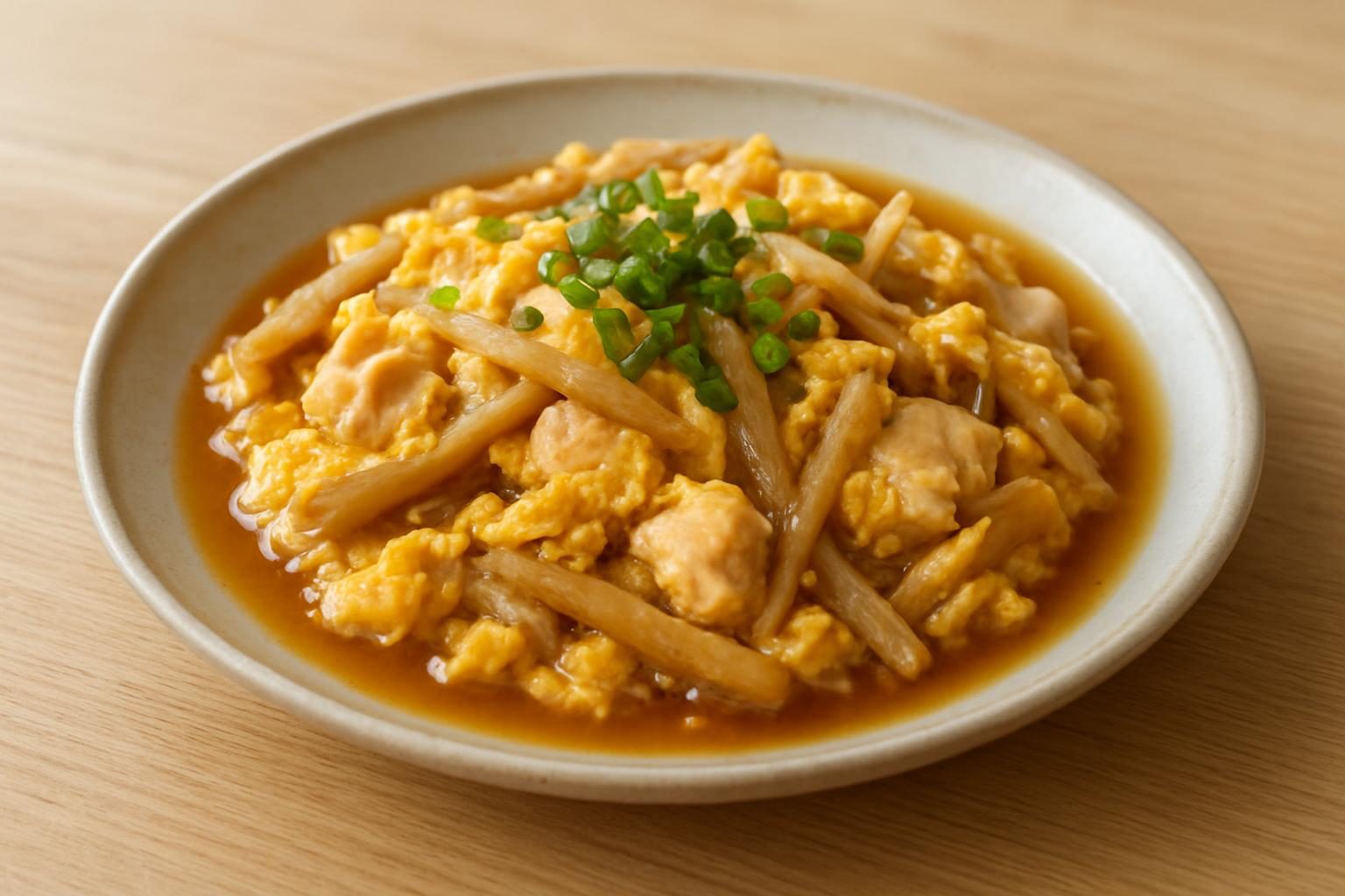 ごぼうと鶏むね肉の卵とじ