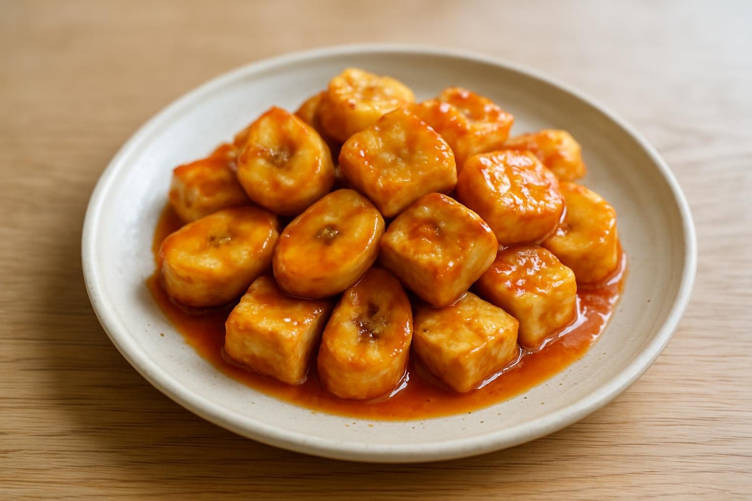 バナナと豆腐の甘酢炒め