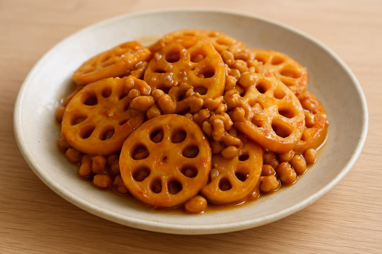 れんこんと納豆の甘酢炒め