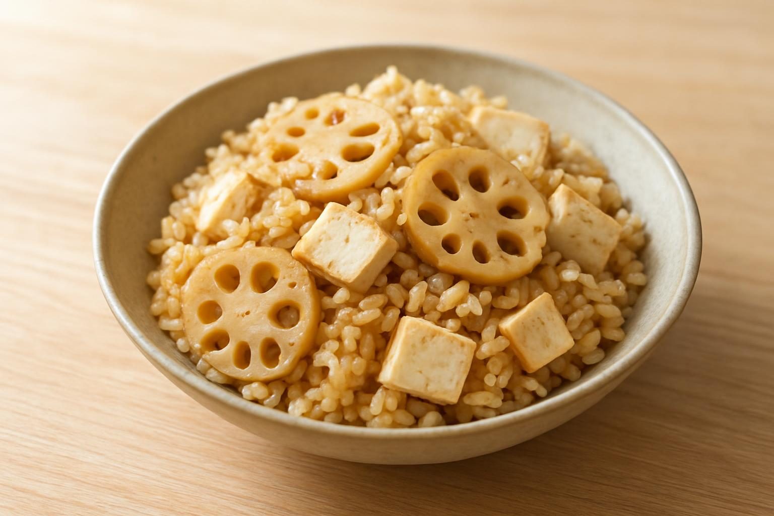 れんこんと豆腐の炊き込みご飯