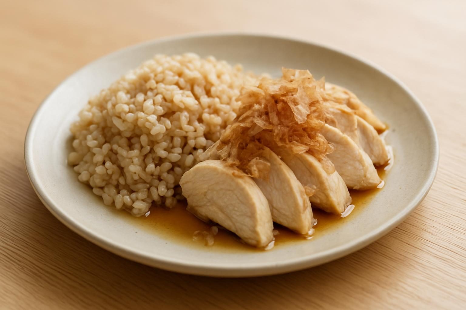 玄米ごはんと鶏むね肉のおひたし