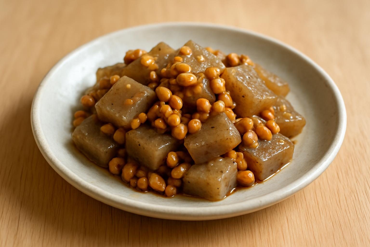 こんにゃくと納豆の炒め物