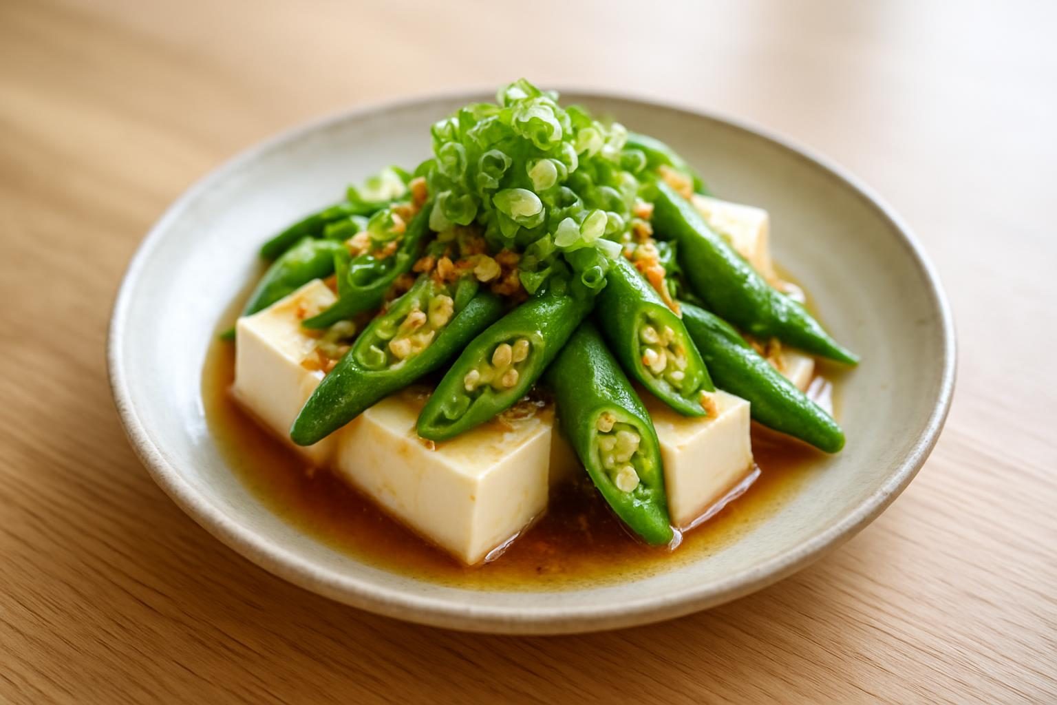 オクラと豆腐の香味だれ