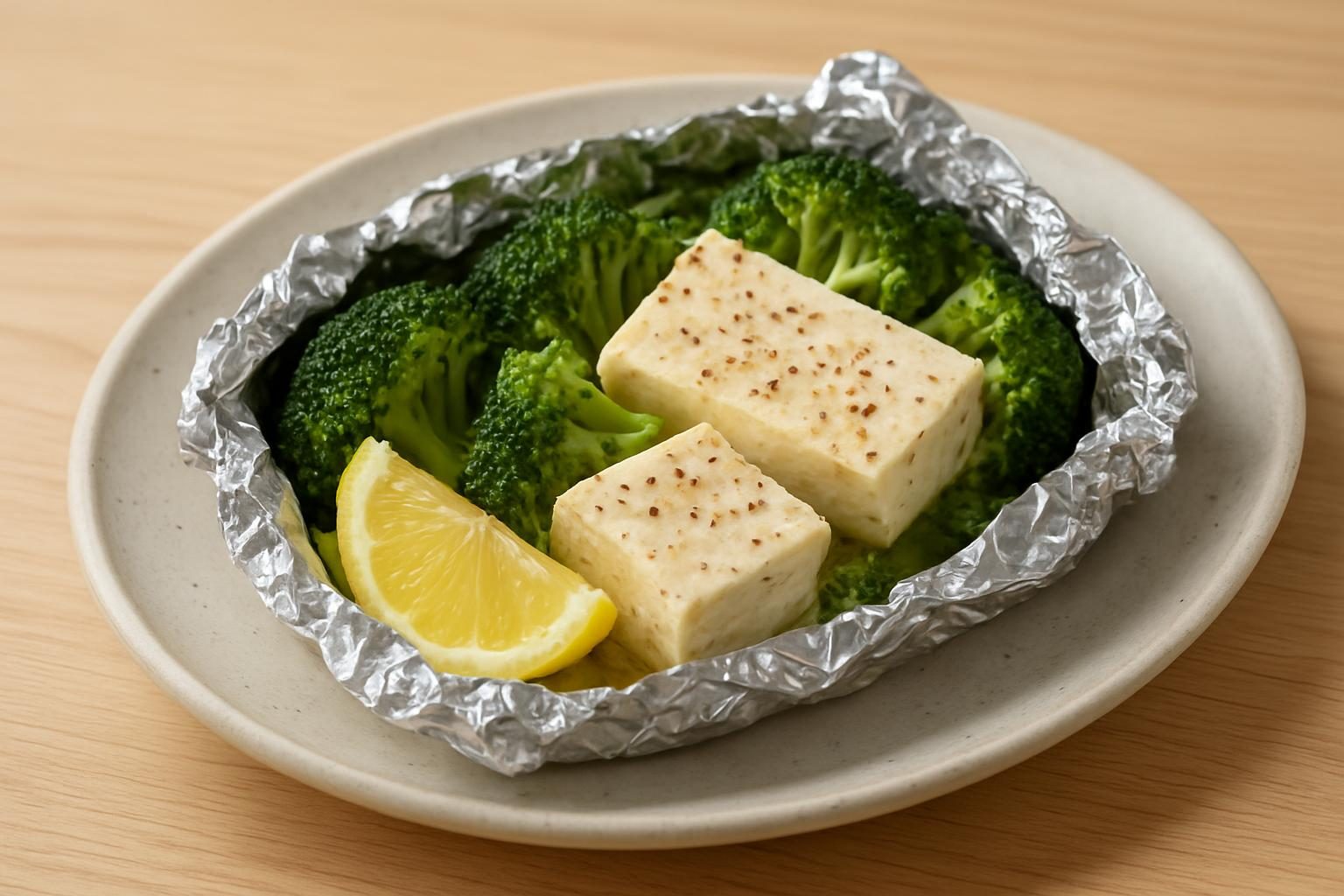 ブロッコリーと豆腐のホイル焼き