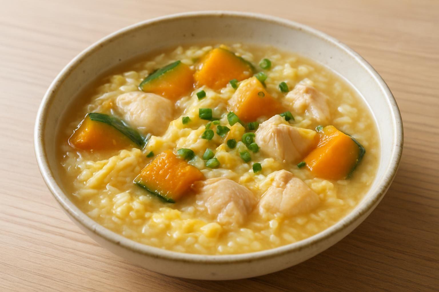 かぼちゃと鶏むね肉の雑炊