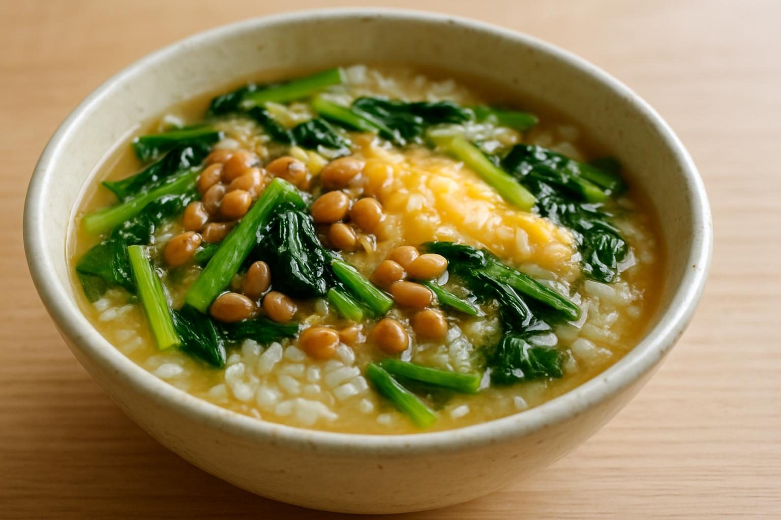 小松菜と納豆の雑炊