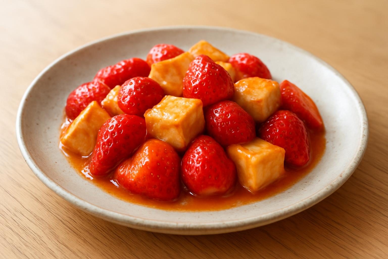 いちごと豆腐の甘酢炒め