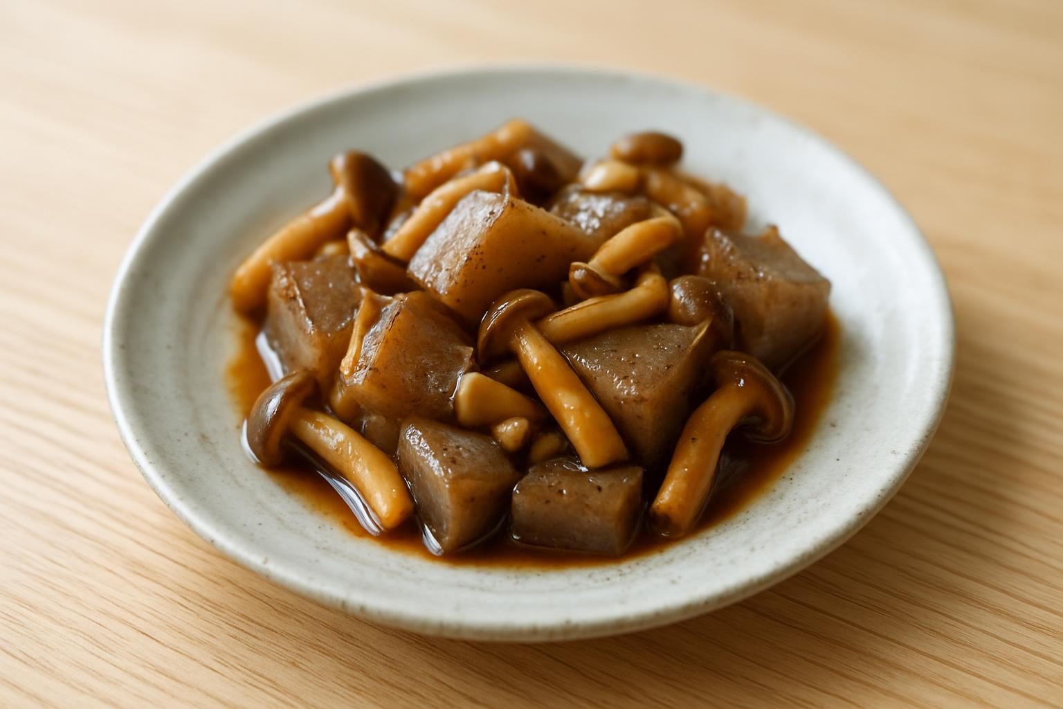 こんにゃくときのこの甘辛炒め