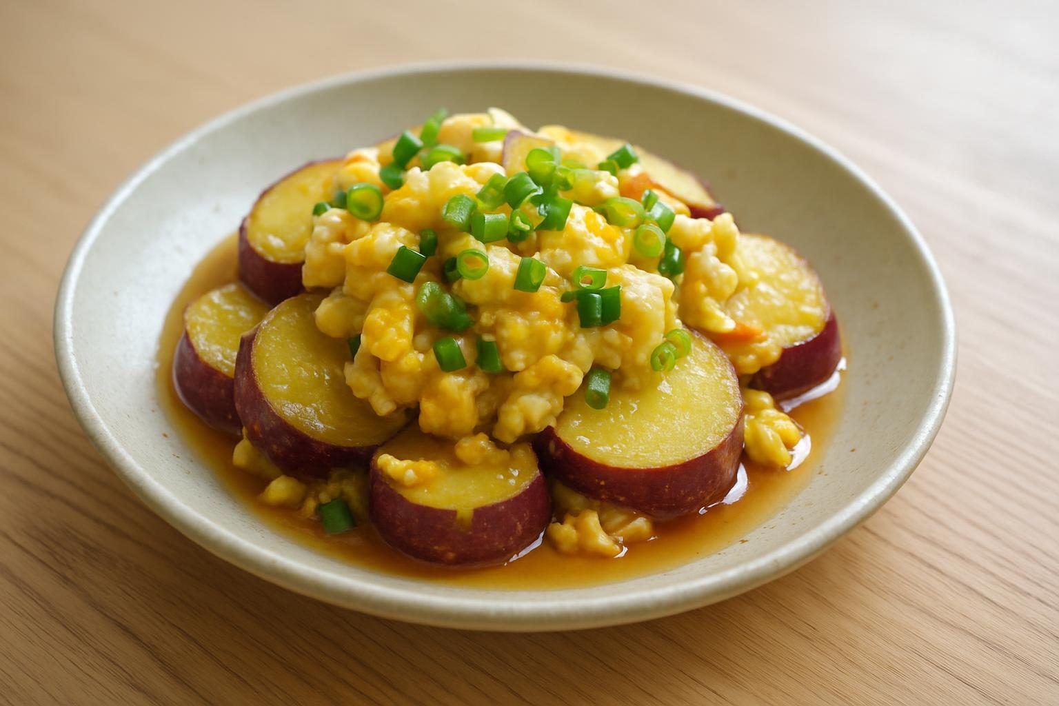 さつまいもと卵の香味だれ