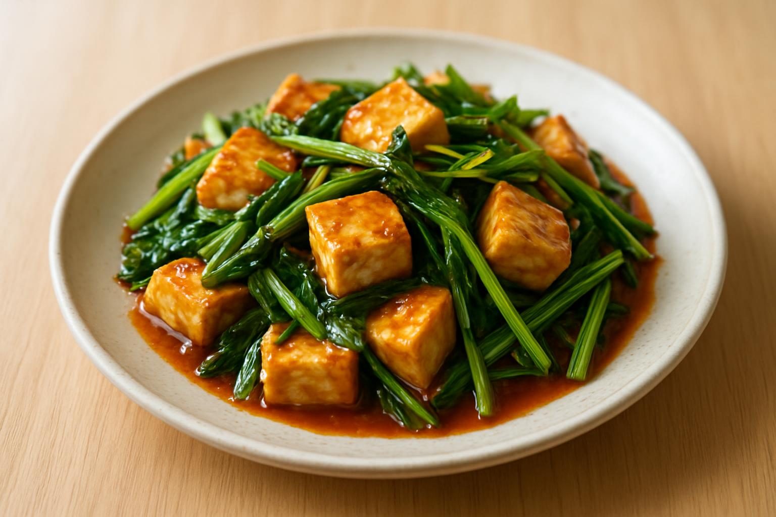 水菜と豆腐の甘酢炒め