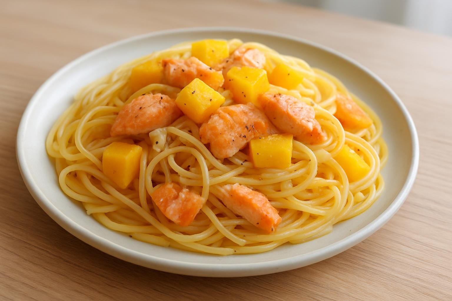マンゴーと鮭のパスタ