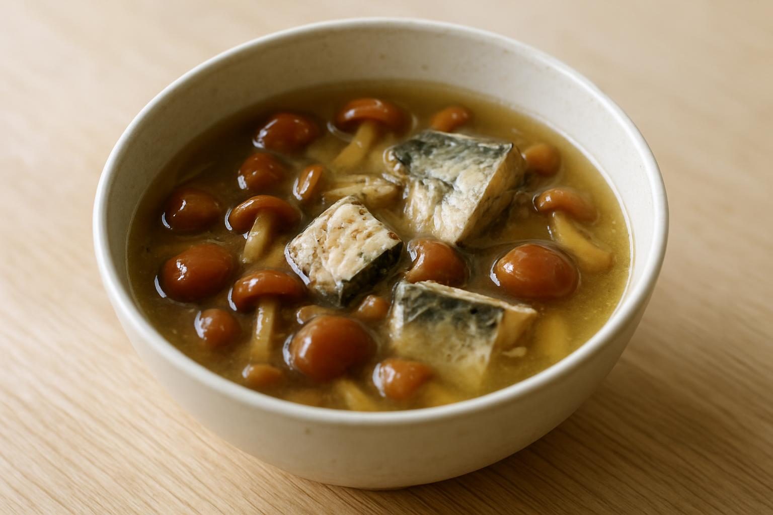 なめことサバ缶のスープ