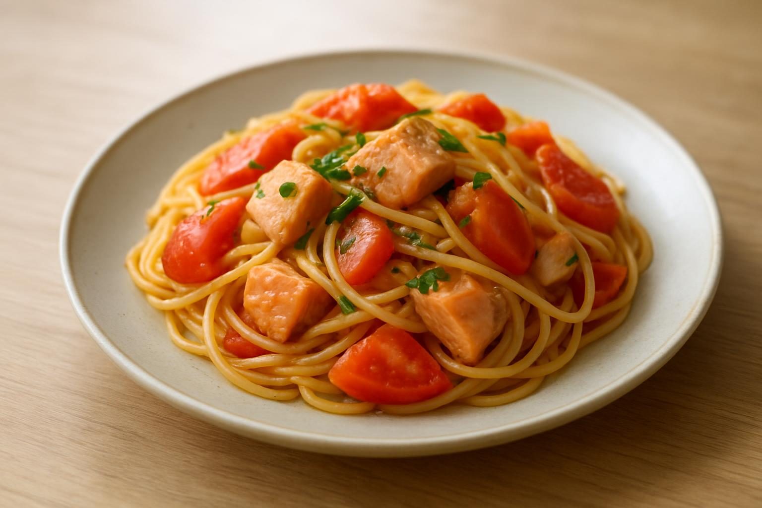 トマトと鮭のパスタ