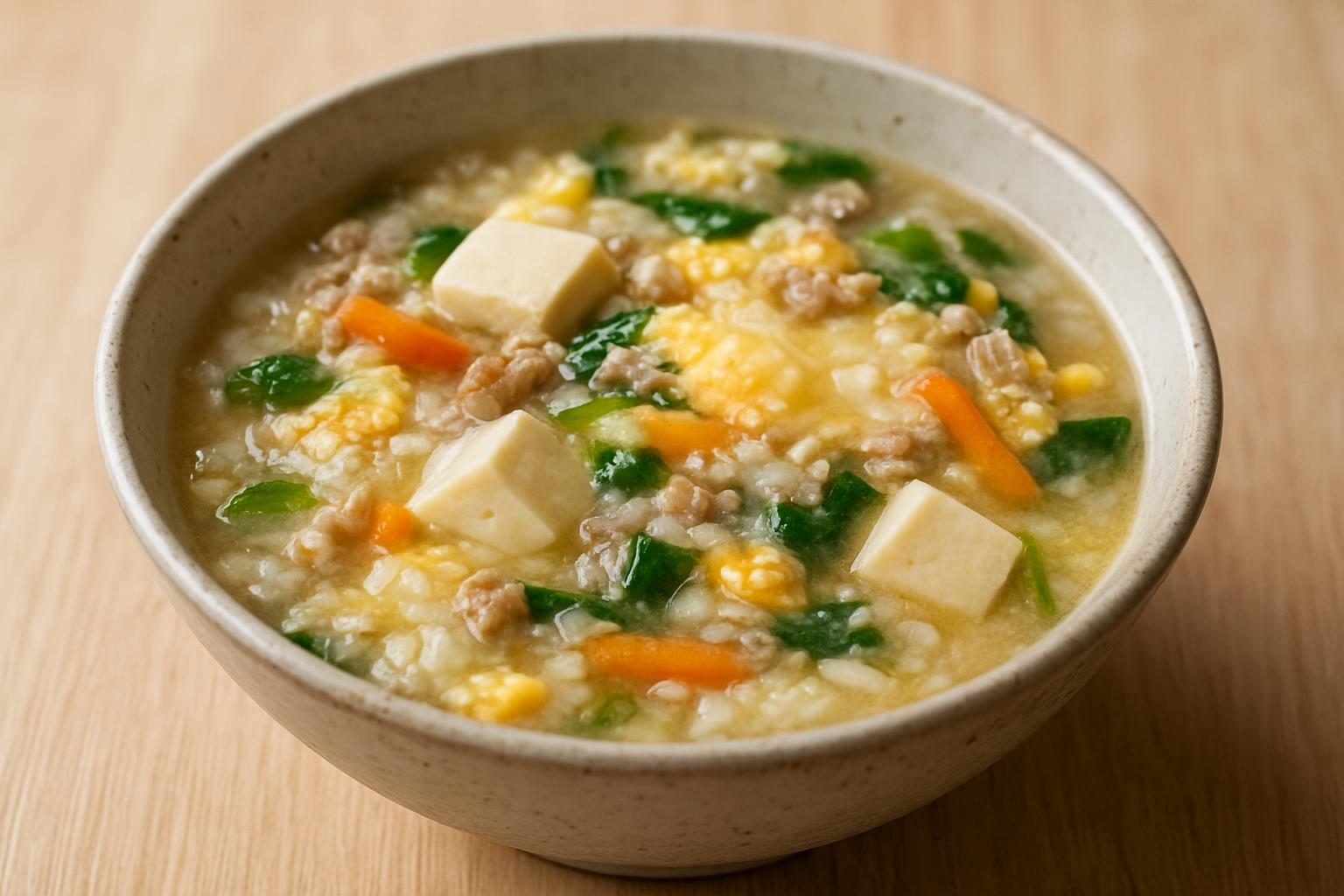 豆腐野菜とひき肉の雑炊