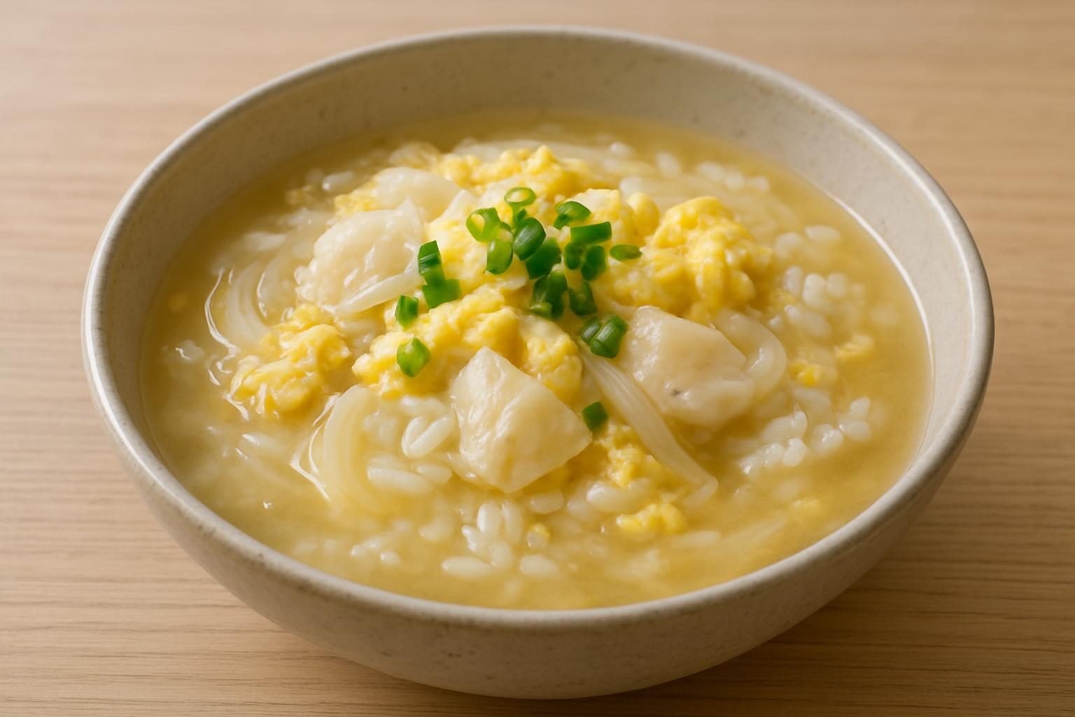 玉ねぎと白身魚の雑炊