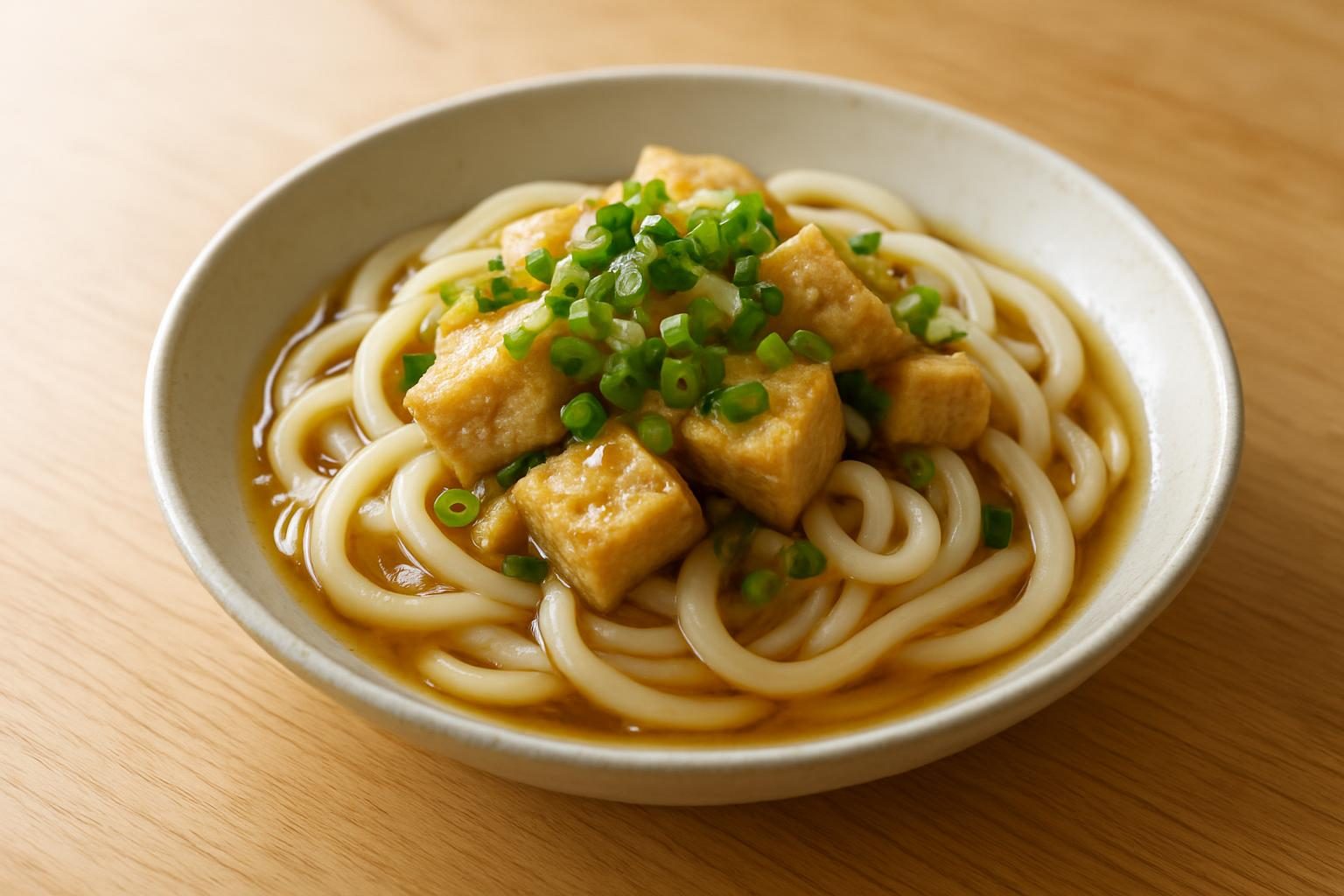 やわらかうどんと高野豆腐の香味だれ