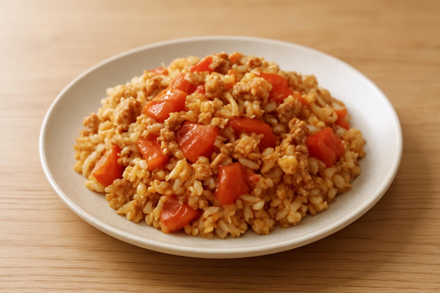 トマト缶と鶏ひき肉のチャーハン