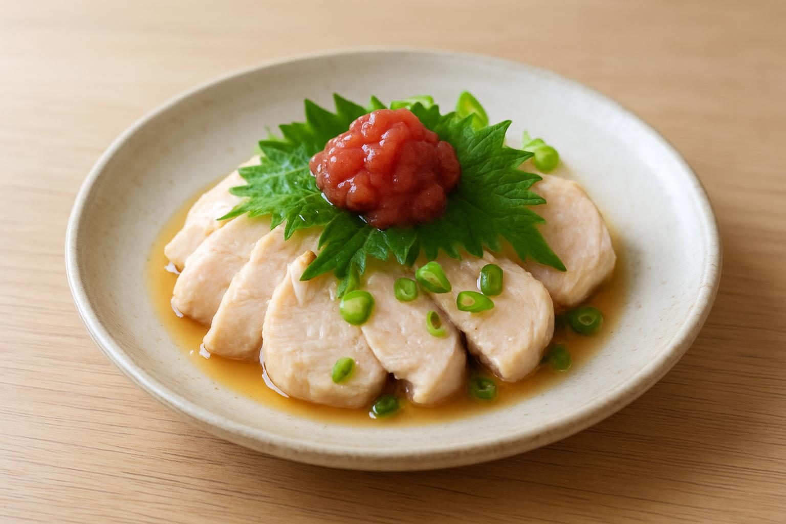 レンジで鶏むねの梅しそ蒸し
