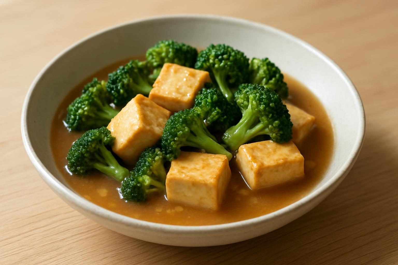 ブロッコリーと豆腐のレンジ味噌煮