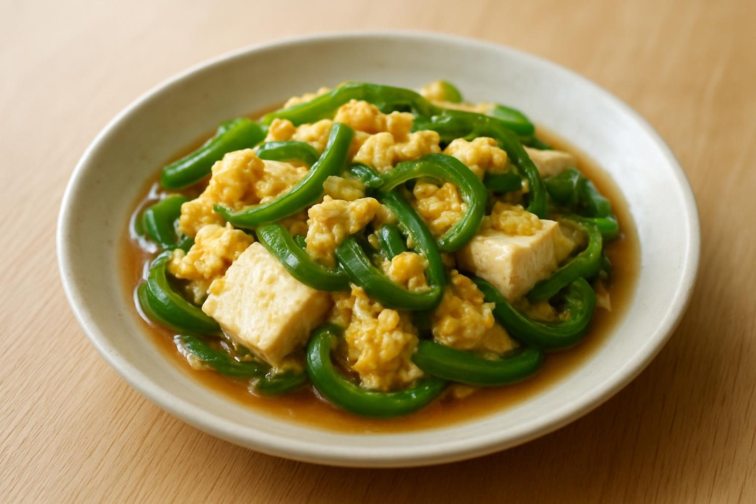ピーマンと豆腐のレンジ卵とじ