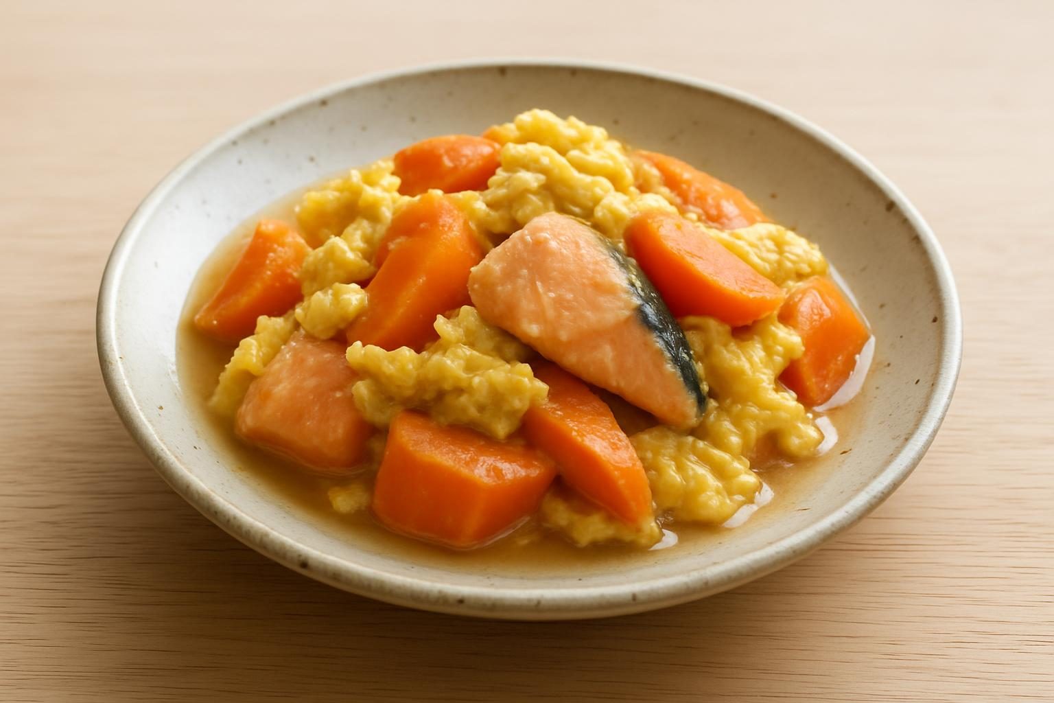 にんじんと鮭のレンジ卵とじ