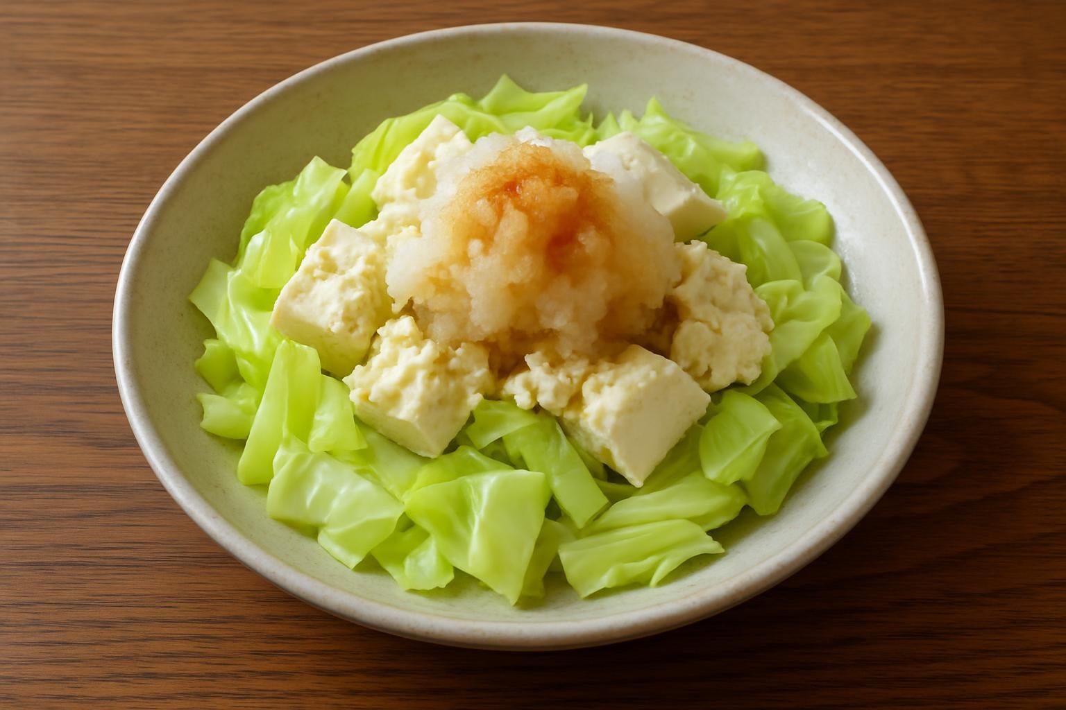 キャベツと豆腐のレンジポン酢蒸し