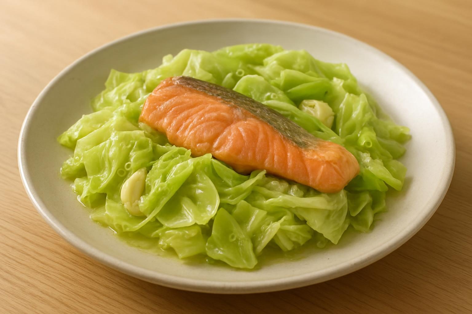 キャベツと鮭のレンジオイル蒸し