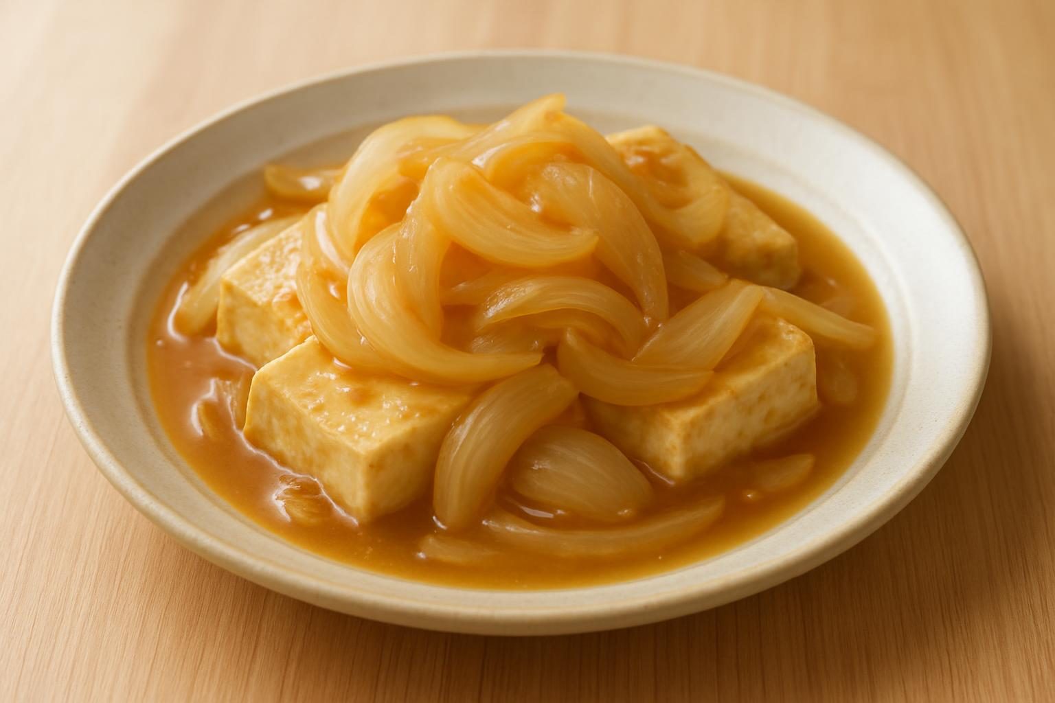 玉ねぎと豆腐のレンジ味噌煮