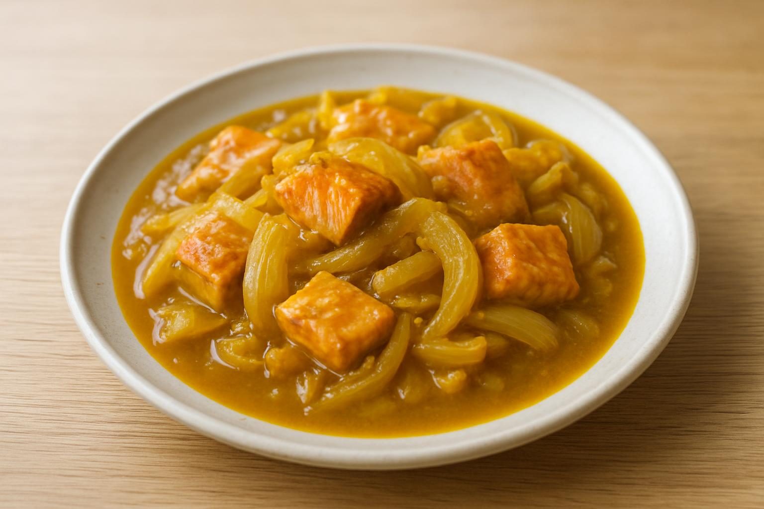 玉ねぎと鮭のレンジカレー風