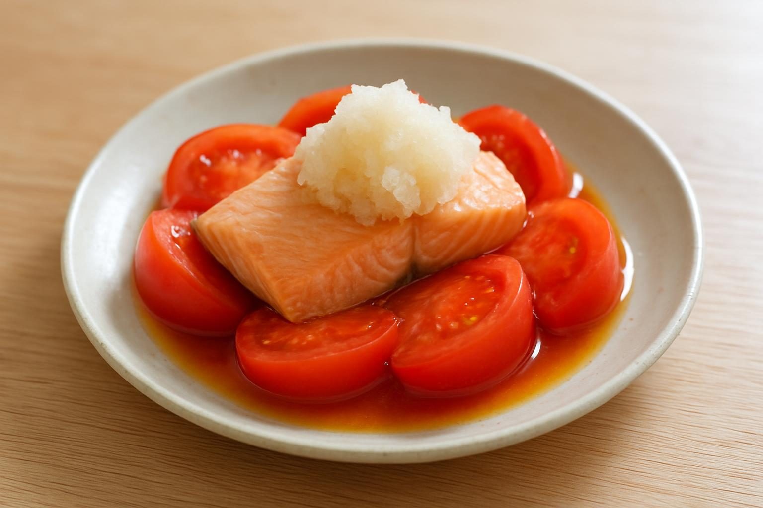 トマトと鮭のレンジポン酢蒸し