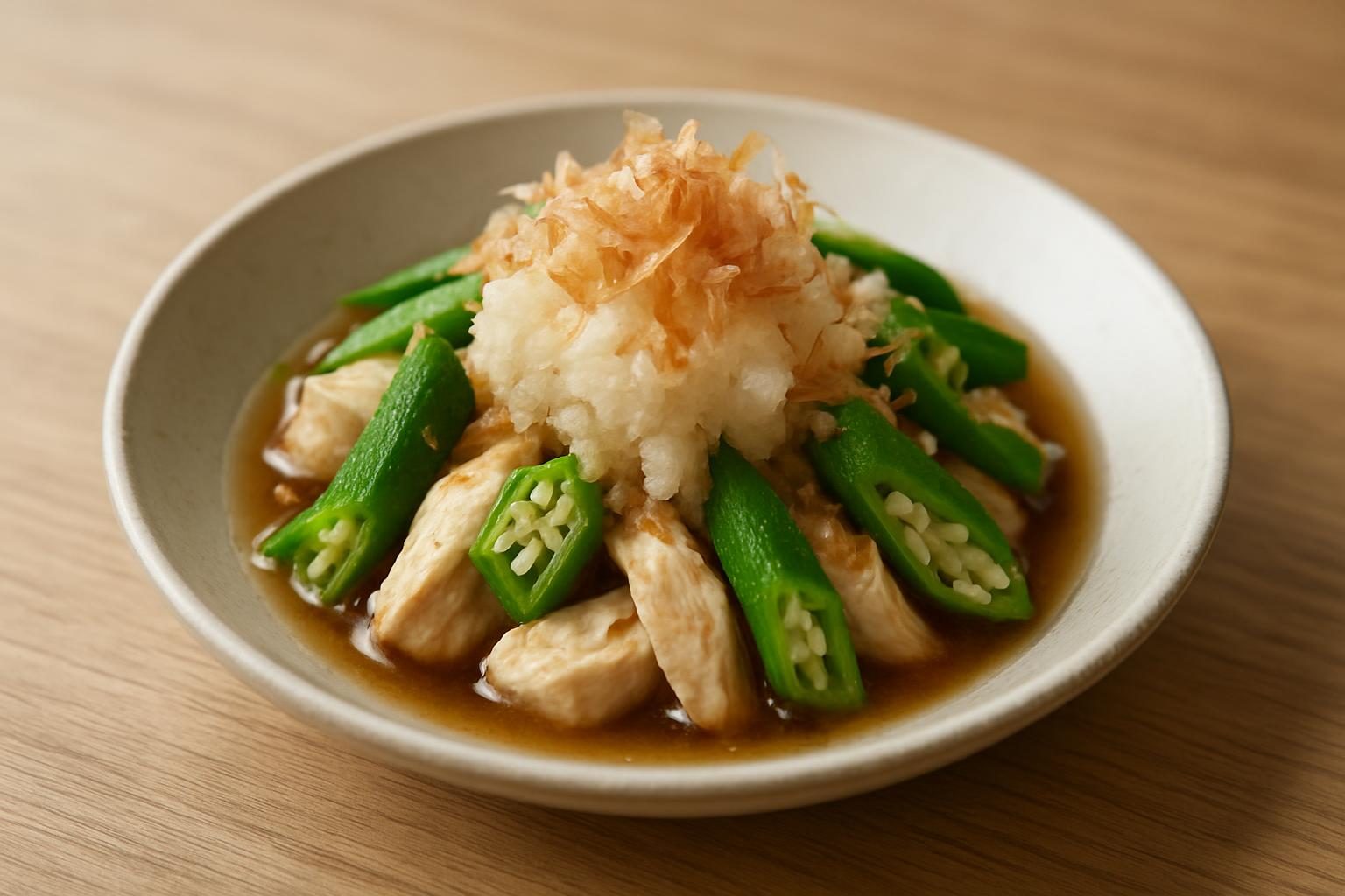 オクラと鶏むね肉のおろし和え