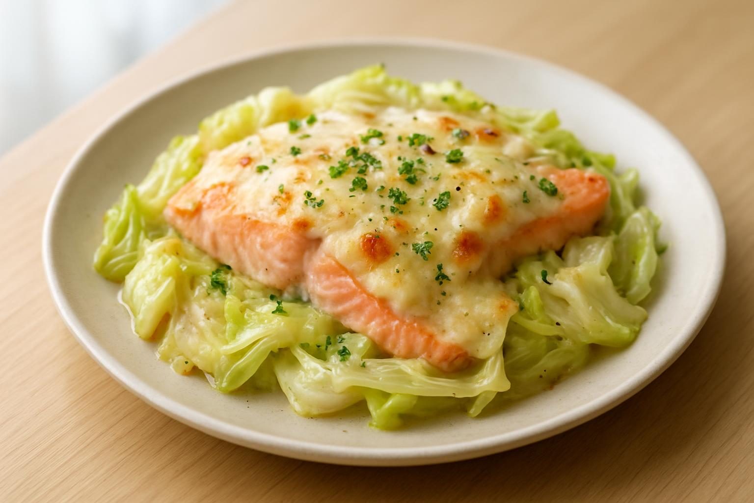 白菜と鮭のレンジチーズ焼き