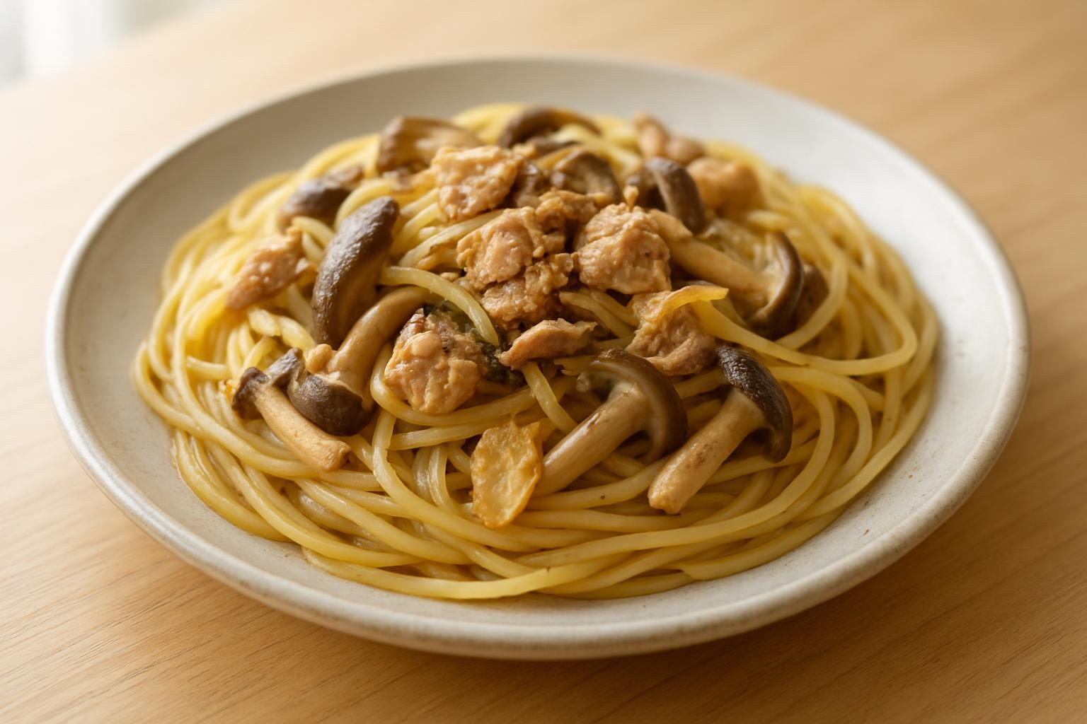 きのことサバ缶のパスタ