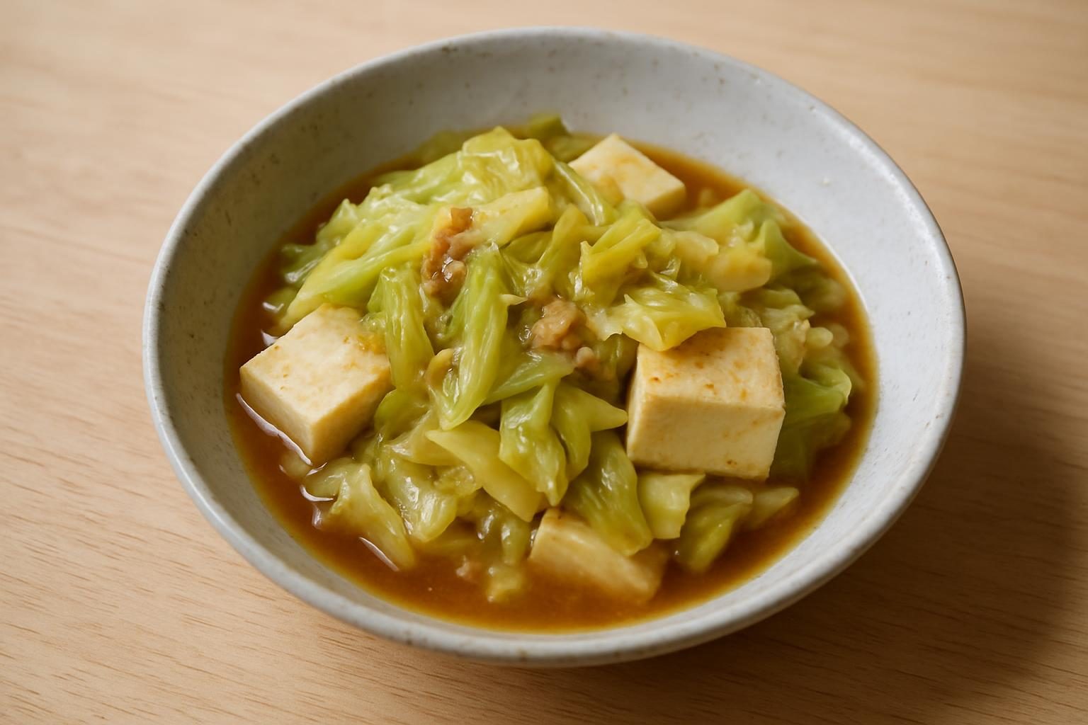 キャベツと豆腐のレンジ甘辛そぼろ煮