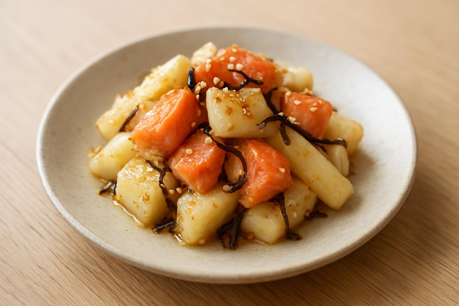 長芋と鮭のレンジ塩昆布和え