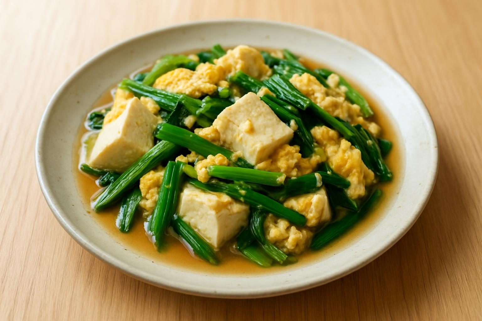 ニラと豆腐のレンジ卵とじ