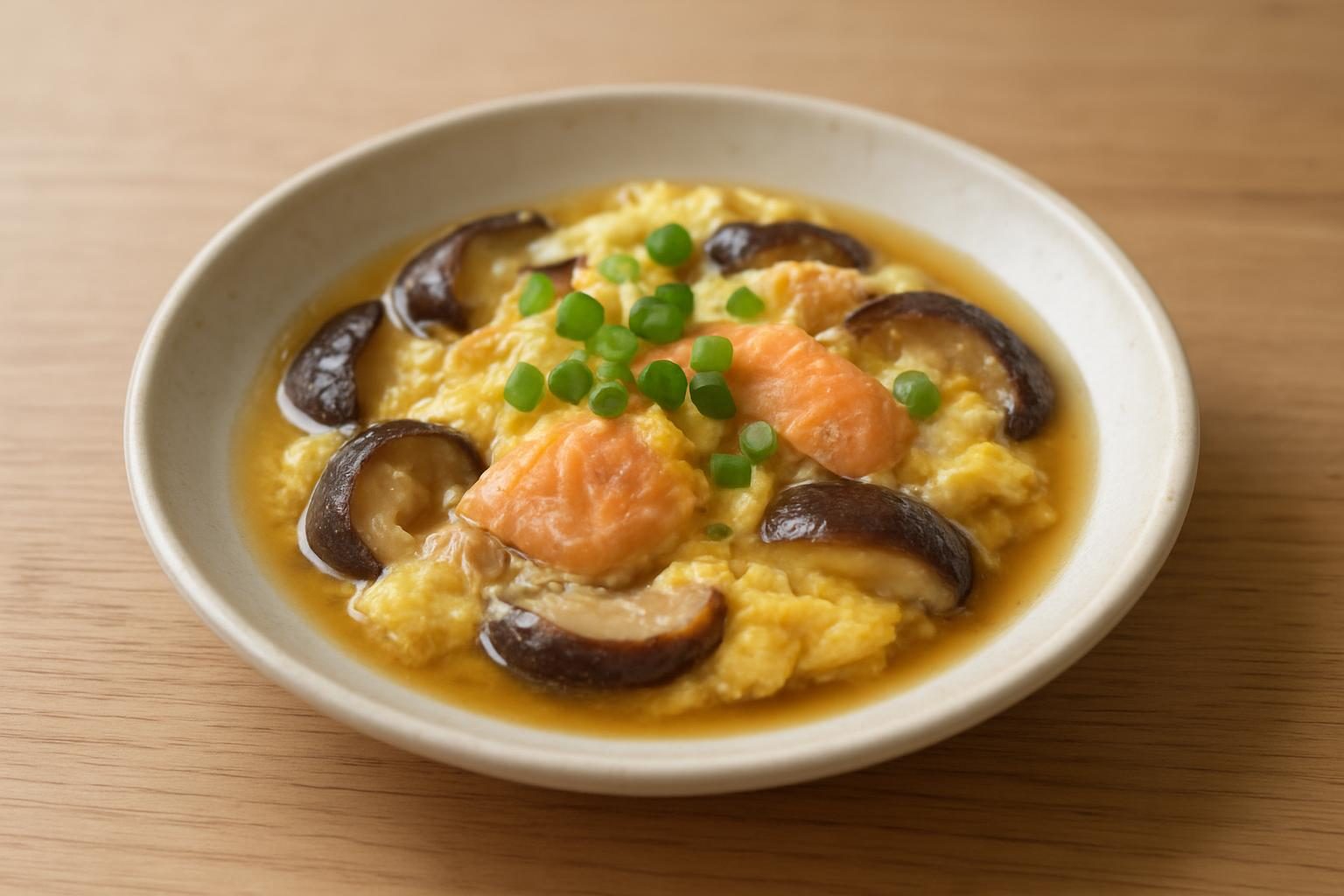 しいたけと鮭のレンジ卵とじ
